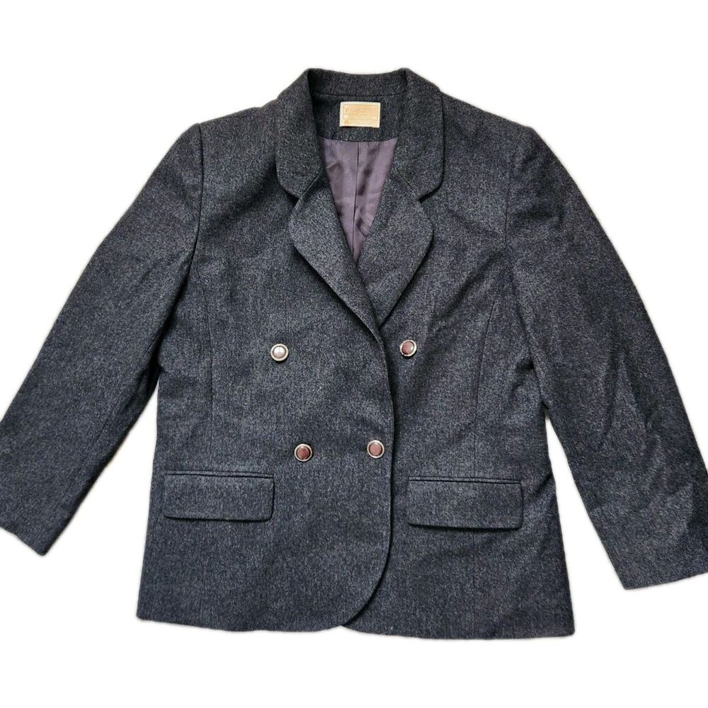 VTG Pendleton 100% Wool Blazer Gray USA Made Double Breasted Lined Sz 14
